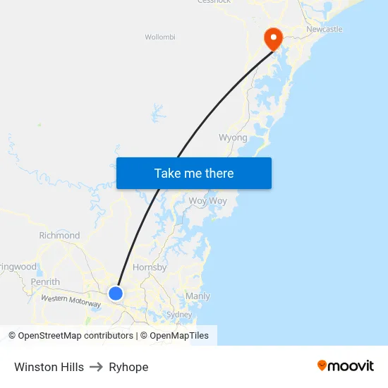 Winston Hills to Ryhope map