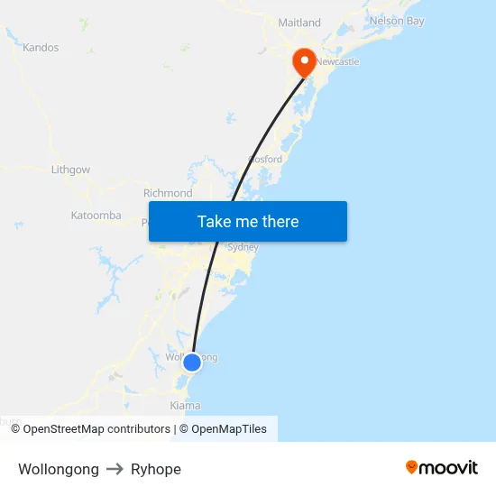 Wollongong to Ryhope map