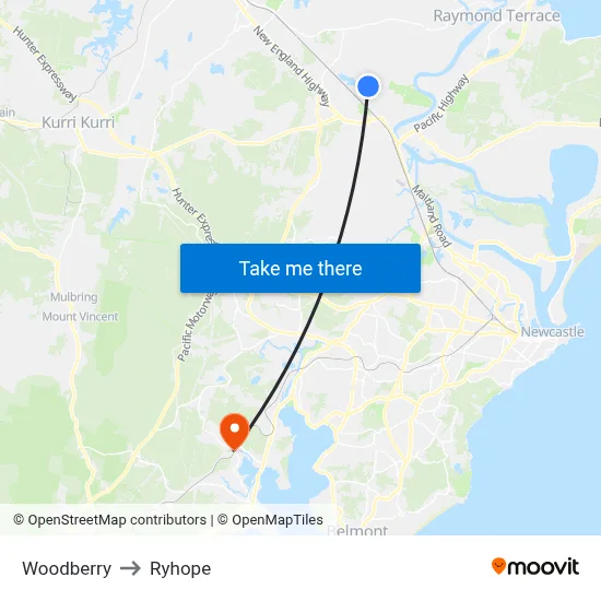 Woodberry to Ryhope map