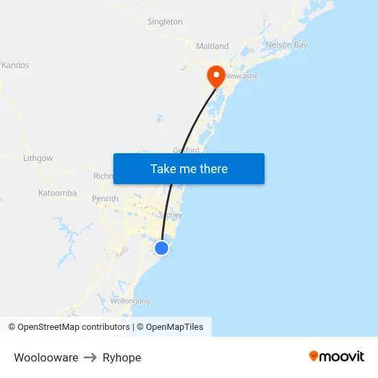 Woolooware to Ryhope map