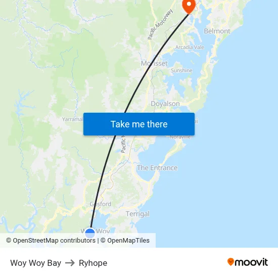 Woy Woy Bay to Ryhope map