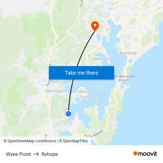 Wyee Point to Ryhope map