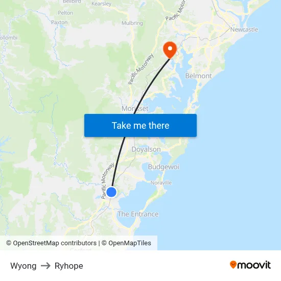 Wyong to Ryhope map
