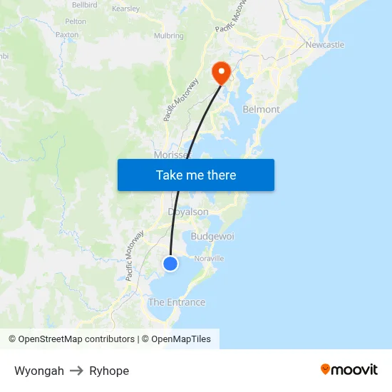 Wyongah to Ryhope map