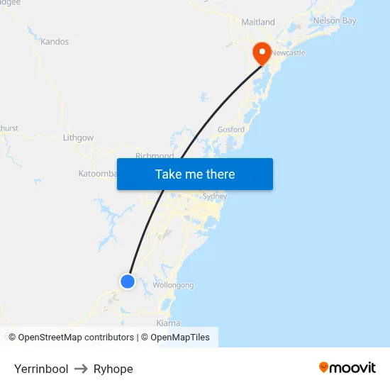 Yerrinbool to Ryhope map