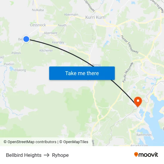 Bellbird Heights to Ryhope map