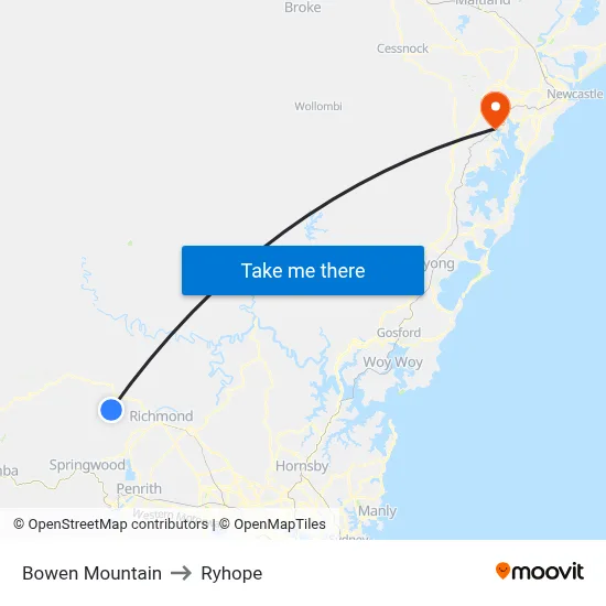 Bowen Mountain to Ryhope map