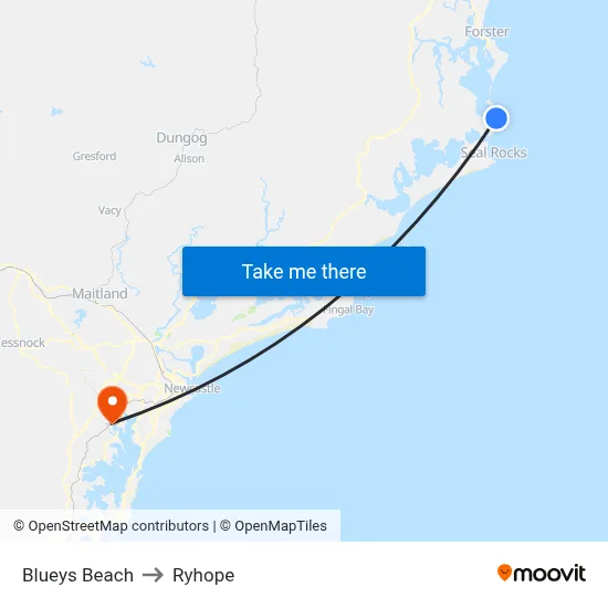 Blueys Beach to Ryhope map