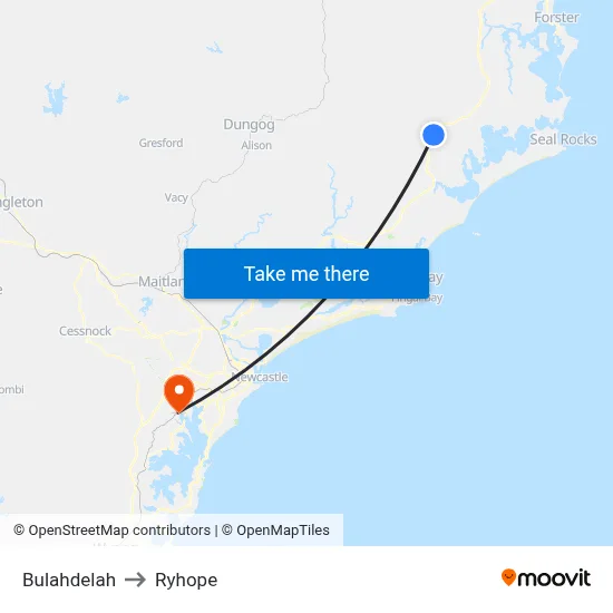 Bulahdelah to Ryhope map