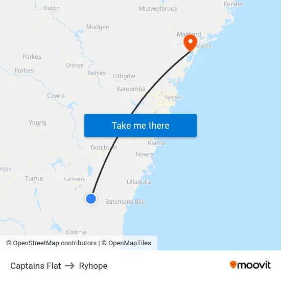 Captains Flat to Ryhope map