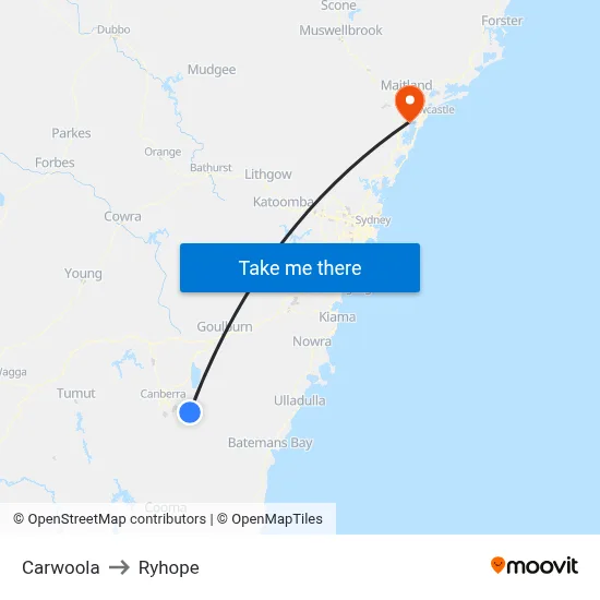 Carwoola to Ryhope map