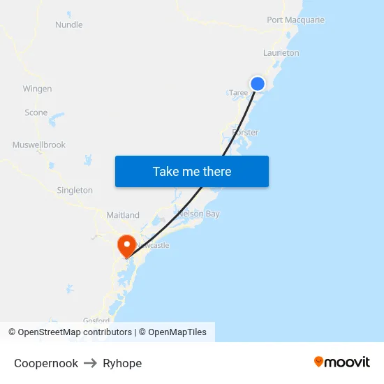 Coopernook to Ryhope map