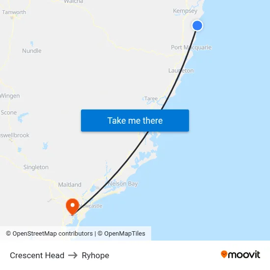 Crescent Head to Ryhope map