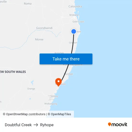 Doubtful Creek to Ryhope map