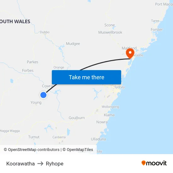 Koorawatha to Ryhope map
