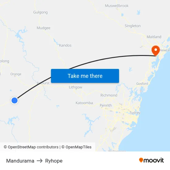 Mandurama to Ryhope map