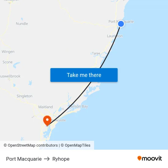 Port Macquarie to Ryhope map