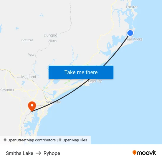 Smiths Lake to Ryhope map