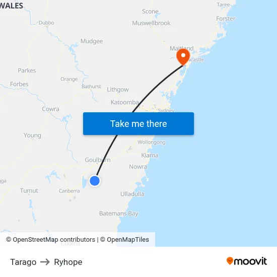 Tarago to Ryhope map