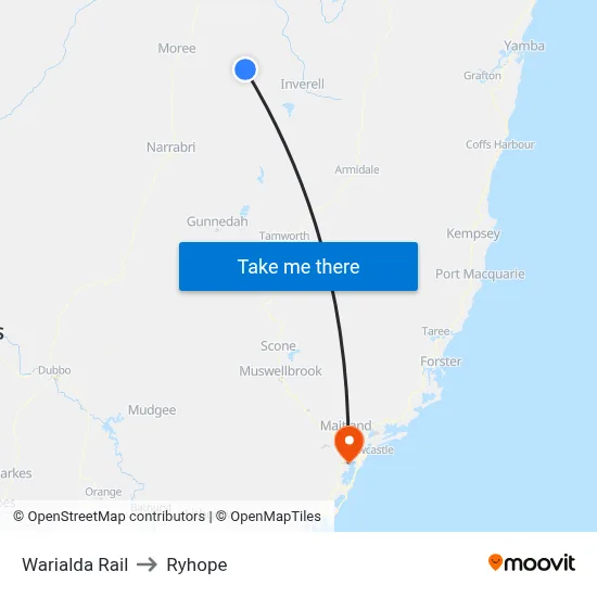 Warialda Rail to Ryhope map