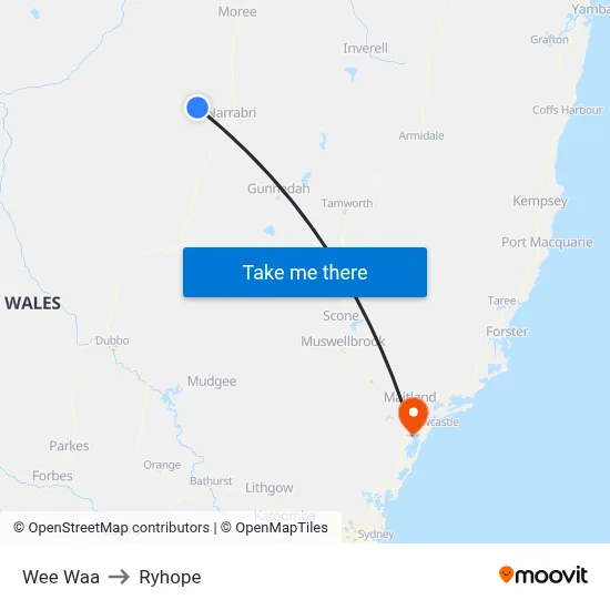 Wee Waa to Ryhope map