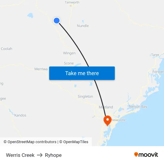 Werris Creek to Ryhope map