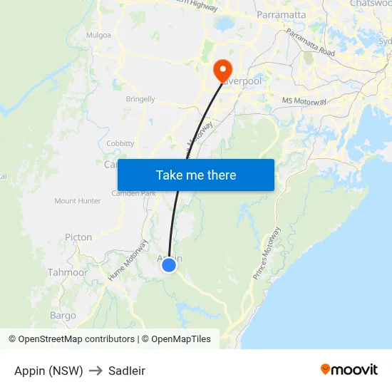 Appin (NSW) to Sadleir map