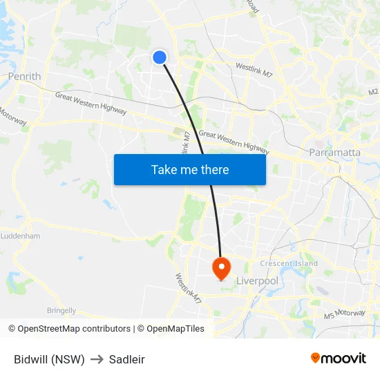 Bidwill (NSW) to Sadleir map