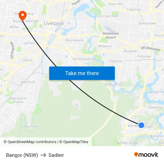 Bangor (NSW) to Sadleir map