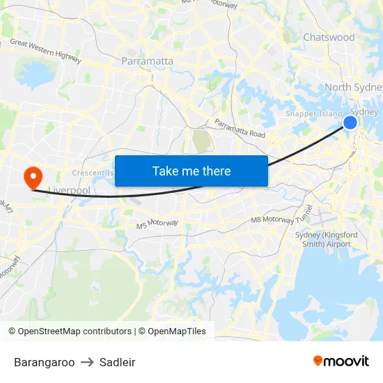Barangaroo to Sadleir map