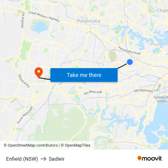 Enfield (NSW) to Sadleir map