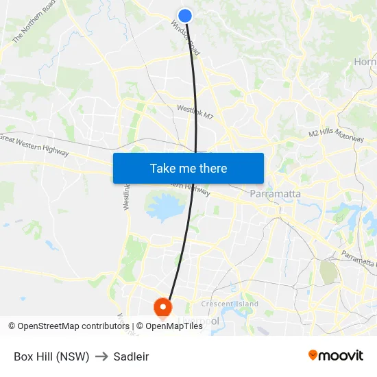 Box Hill (NSW) to Sadleir map