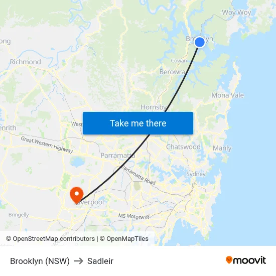 Brooklyn (NSW) to Sadleir map