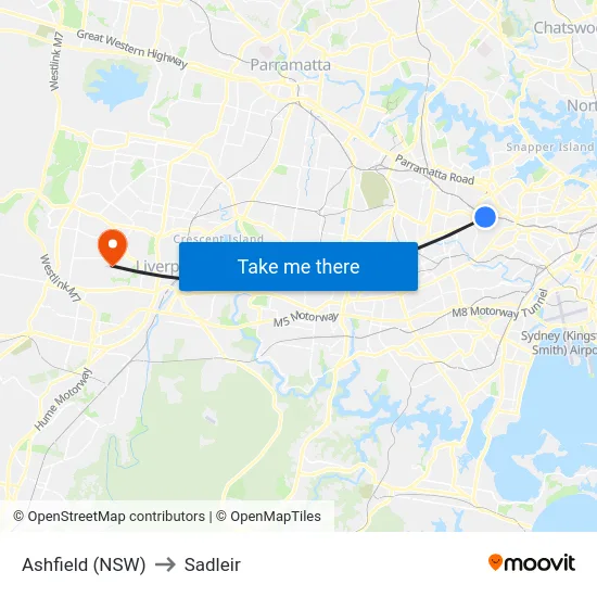 Ashfield (NSW) to Sadleir map