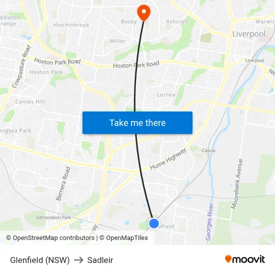 Glenfield (NSW) to Sadleir map