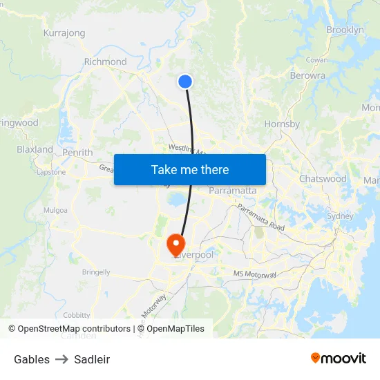 Gables to Sadleir map