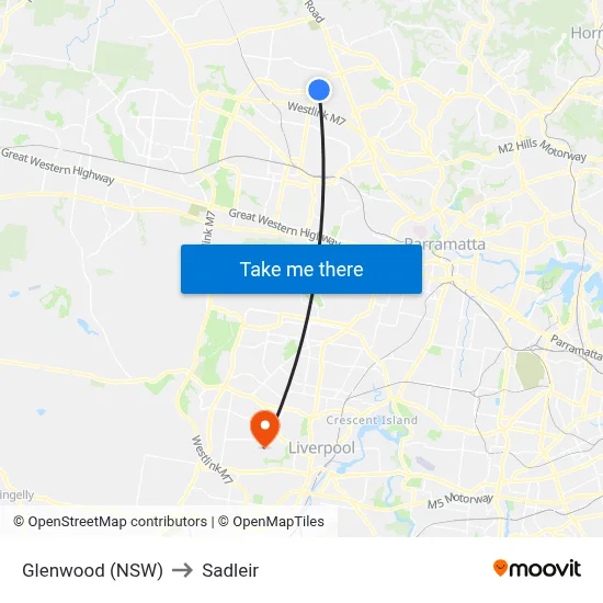 Glenwood (NSW) to Sadleir map