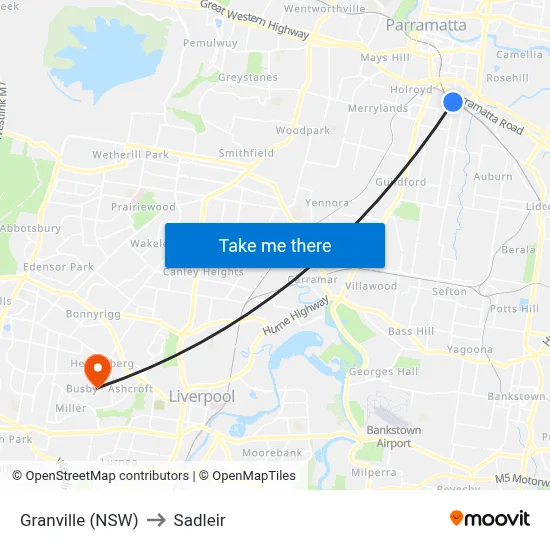 Granville (NSW) to Sadleir map