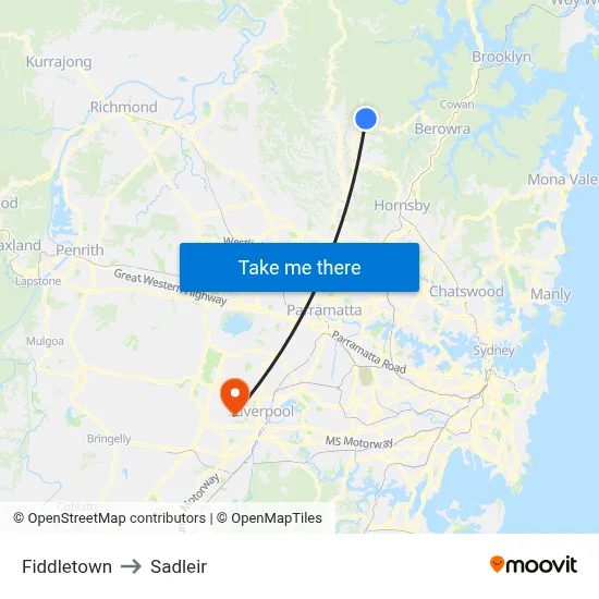 Fiddletown to Sadleir map