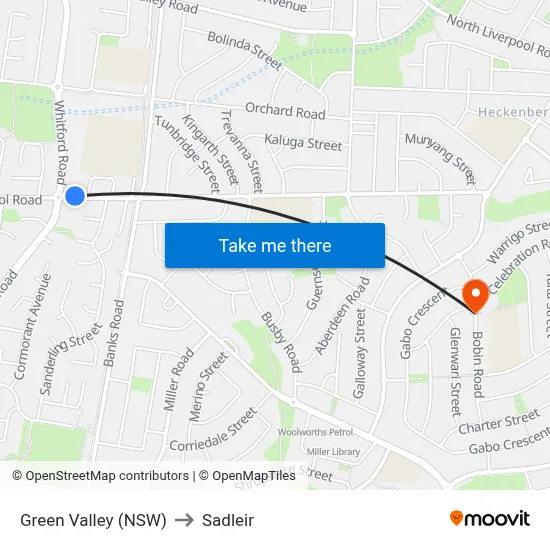 Green Valley (NSW) to Sadleir map