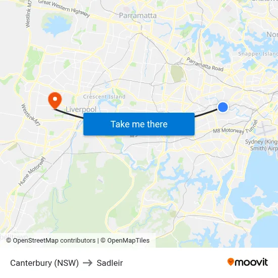 Canterbury (NSW) to Sadleir map