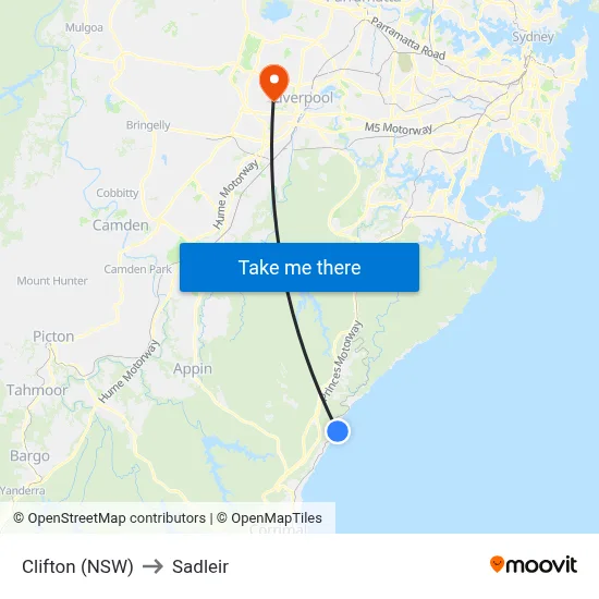 Clifton (NSW) to Sadleir map