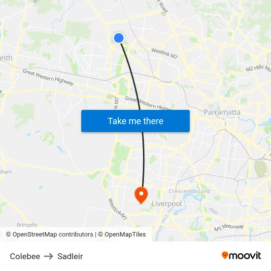 Colebee to Sadleir map