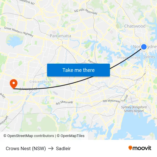 Crows Nest (NSW) to Sadleir map