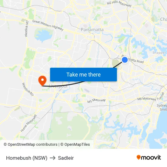Homebush (NSW) to Sadleir map