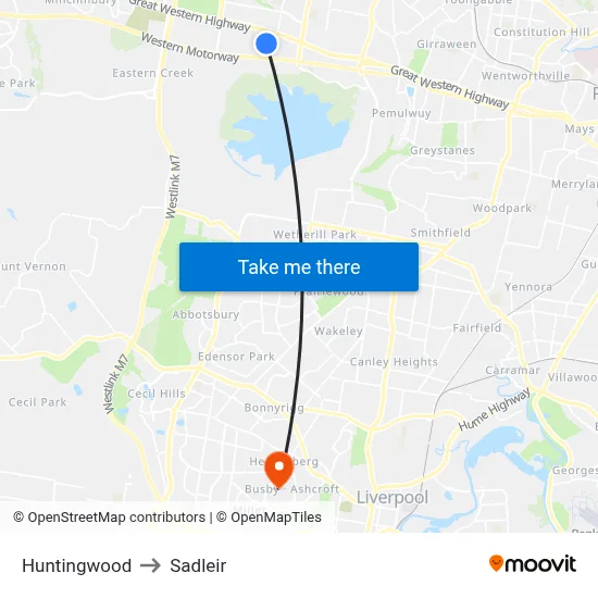 Huntingwood to Sadleir map
