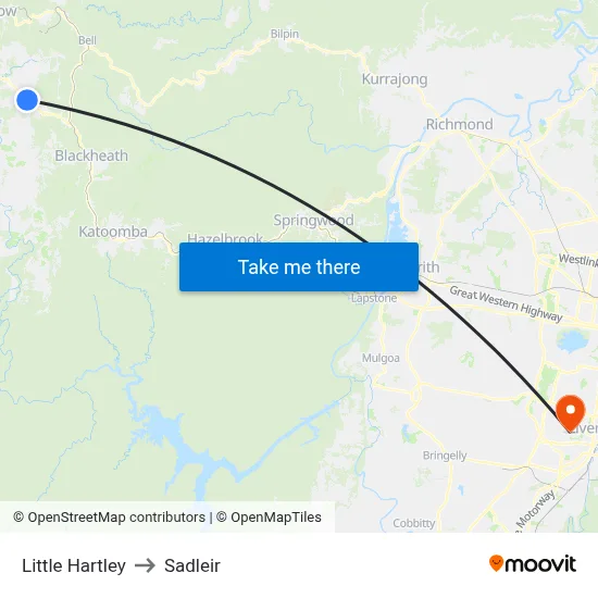 Little Hartley to Sadleir map