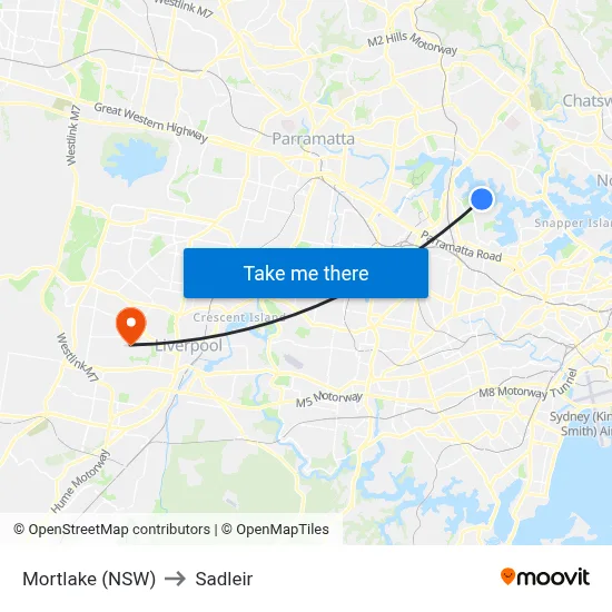 Mortlake (NSW) to Sadleir map