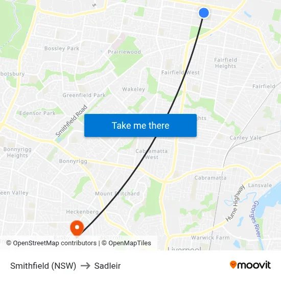 Smithfield (NSW) to Sadleir map