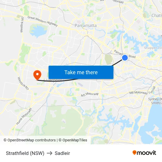 Strathfield (NSW) to Sadleir map